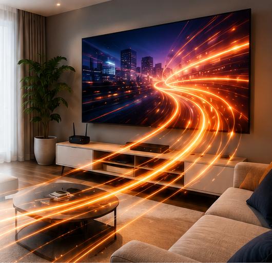 Living con TV y fibra óptica
